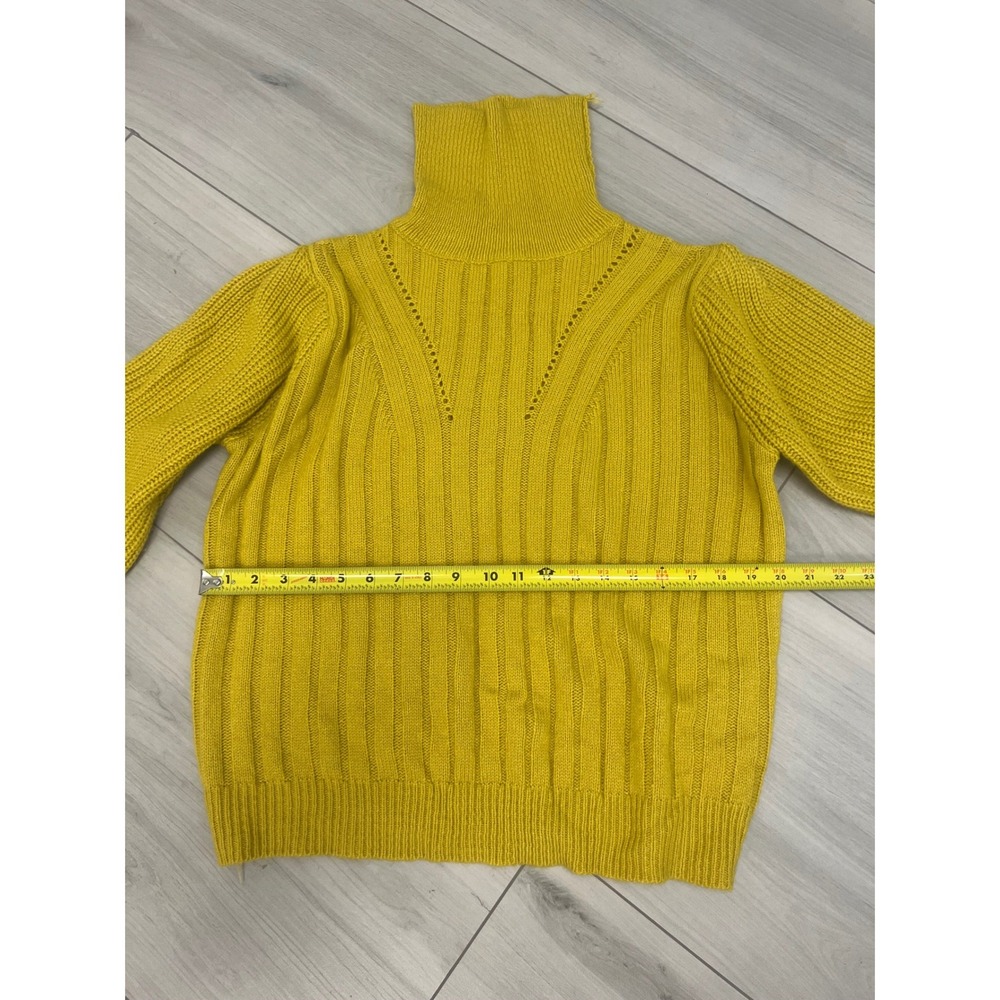 Retro‎ Mustard Yellow Turtleneck Sweater Sz L Chunky Knit Pointelle Boho - Picture 8 of 8